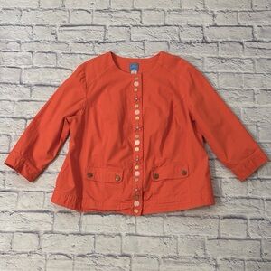 Lara Lane Orange Embellished Cotton Jacket Bright Coral Orange Plus Size 18W